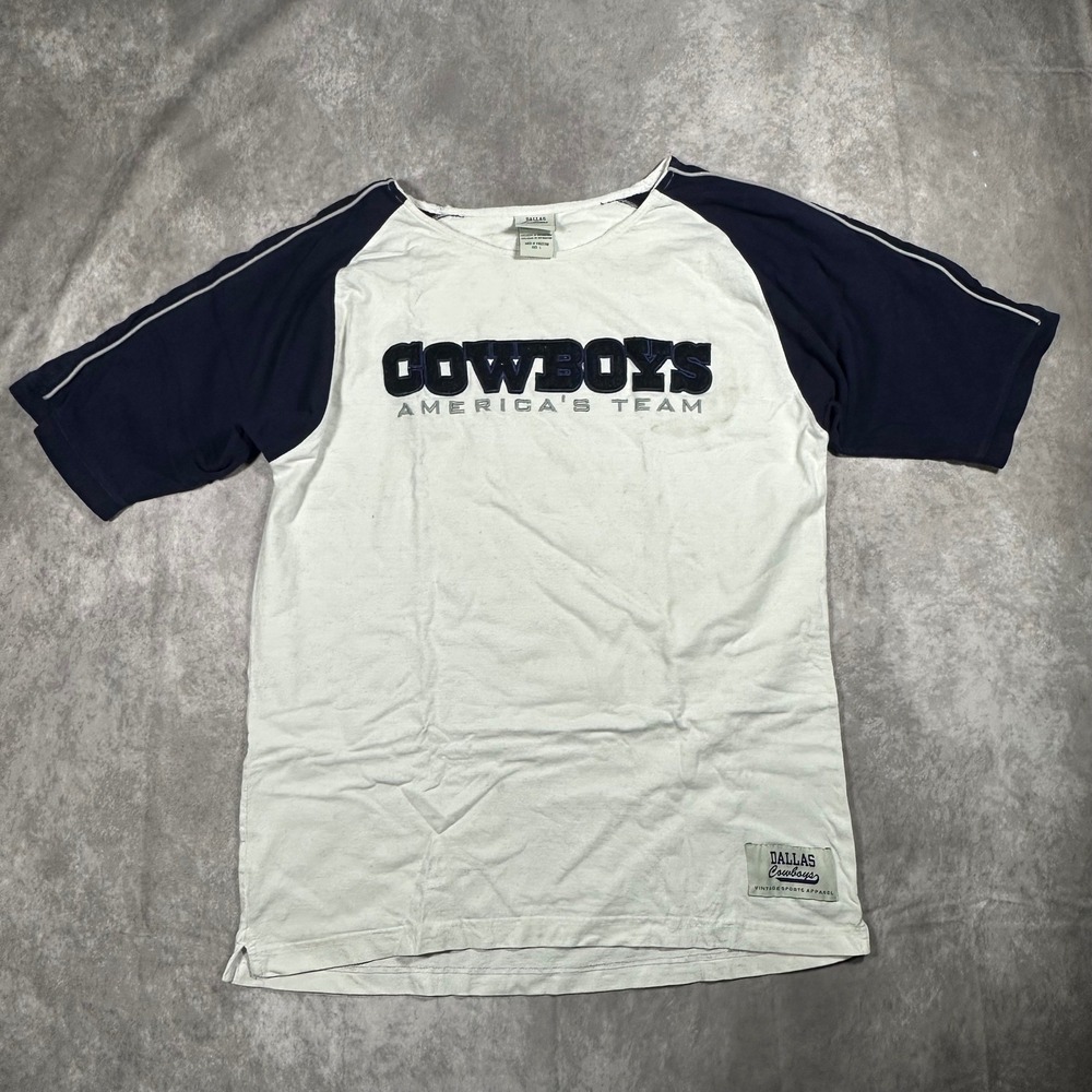 Dallas Cowboys Americas Team Raglan Shirt Mens Large White Navy Blue Embroidered
